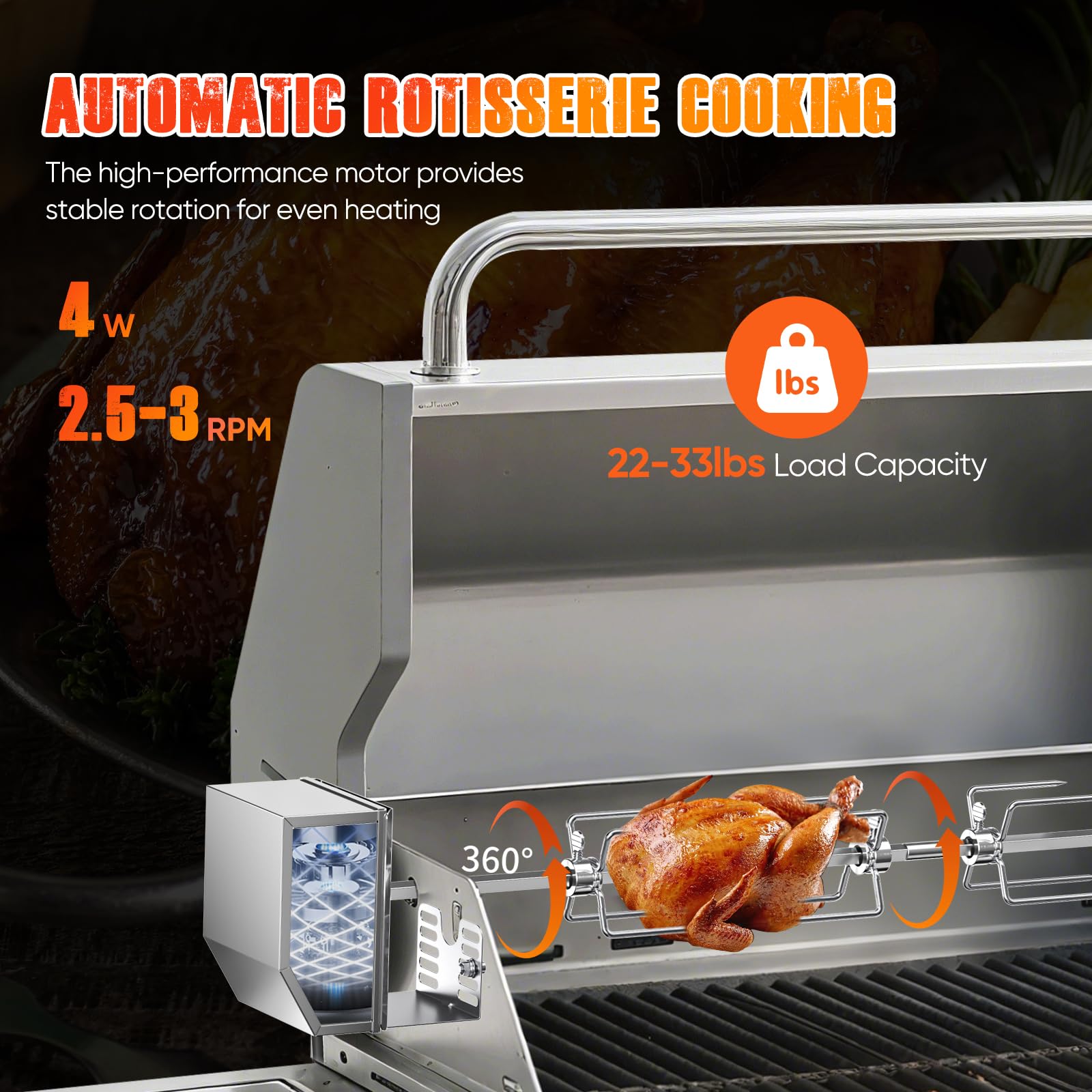 Universale girarrosto per Barbecue Lunghezza Regolabile 56-134 cm 3RPM 2X forchetta Girarrosto per Barbecue girarrosto Elettrico