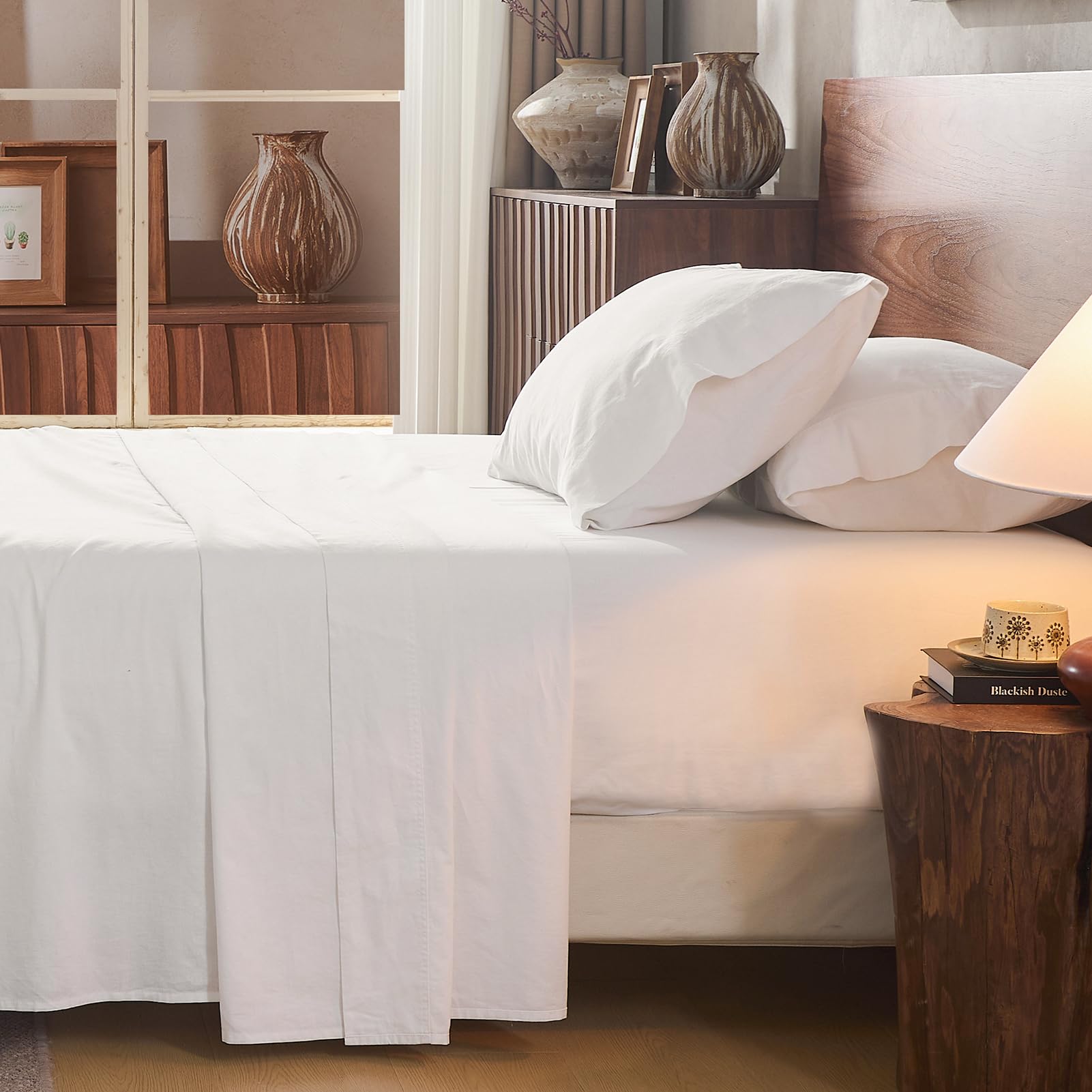 Overket 100% Linen King Sheet Set White