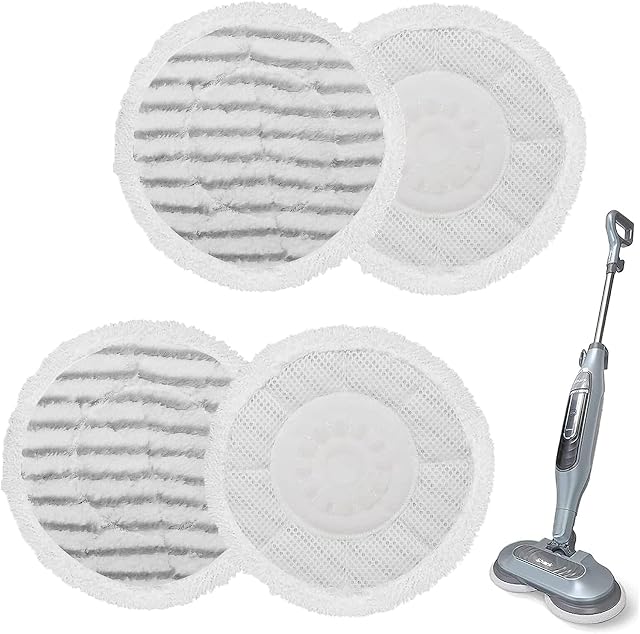 S6002UK Replacement Steam Mop Pads for Shark Steam & Scrub Automatic Steam Mop 4 Washable & Resuable Rotating Power Pads for All Hard Floor