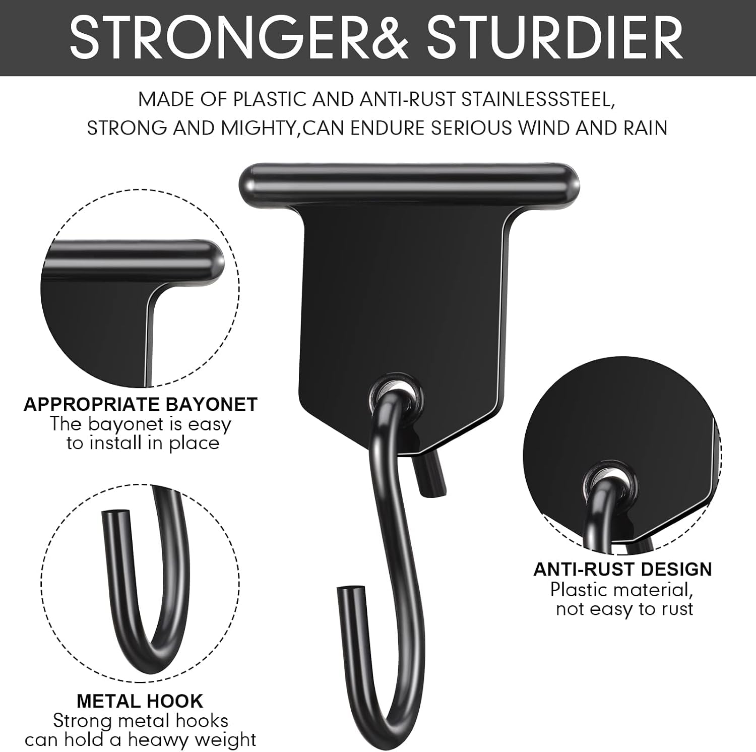 Rv Awning Hooks for Lights Camping Awning Accessory Hangers S Shaped Hooks Set Rv Party Light Hangers for Christmas Party Camping Tent Indoor and Outdoor Supplies (Black,12 Pairs)