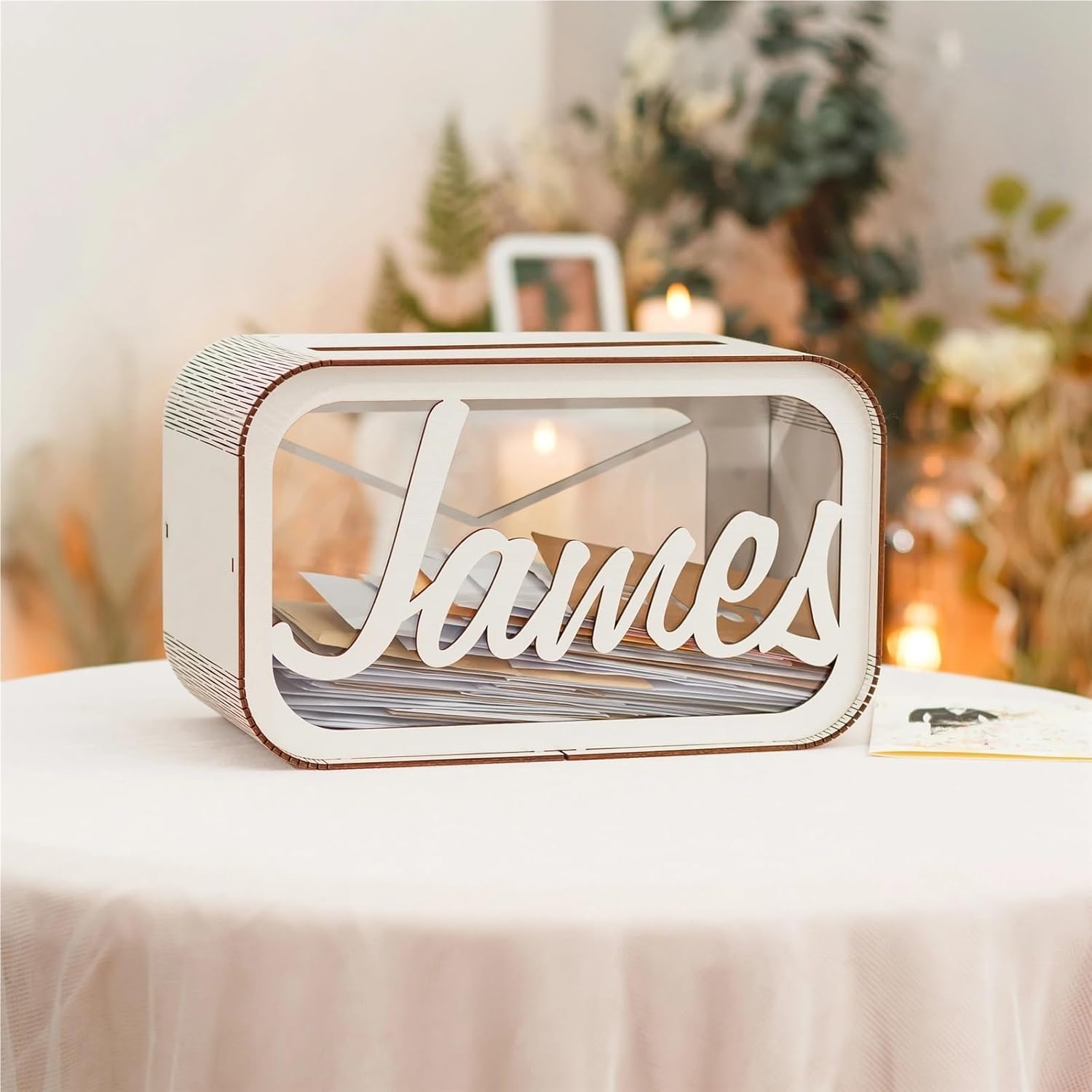 Personalized Wedding Card Box Wood Greeting Card Boxs Money Box For Guests Reception Anniversary Engagement Wedding Decor(Light brown,Design a)