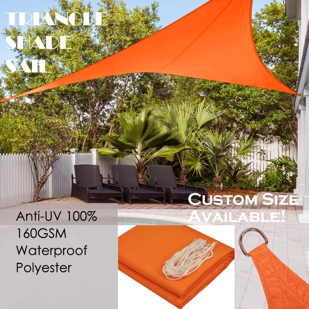 Alion Home 10' x 10'x 10' Triangle Waterproof Woven Sun Shade Sail in Vibrant Colors (Tangerine Orange)
