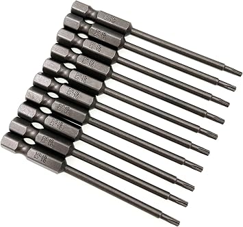 XMHF 10Pcs 75mm/3inch Long 1/4 Inch Hex Shank T8 Torx Head Magnetic Screwdriver Bits Security Tamper Proof Star 6 Point Screw Driver Set