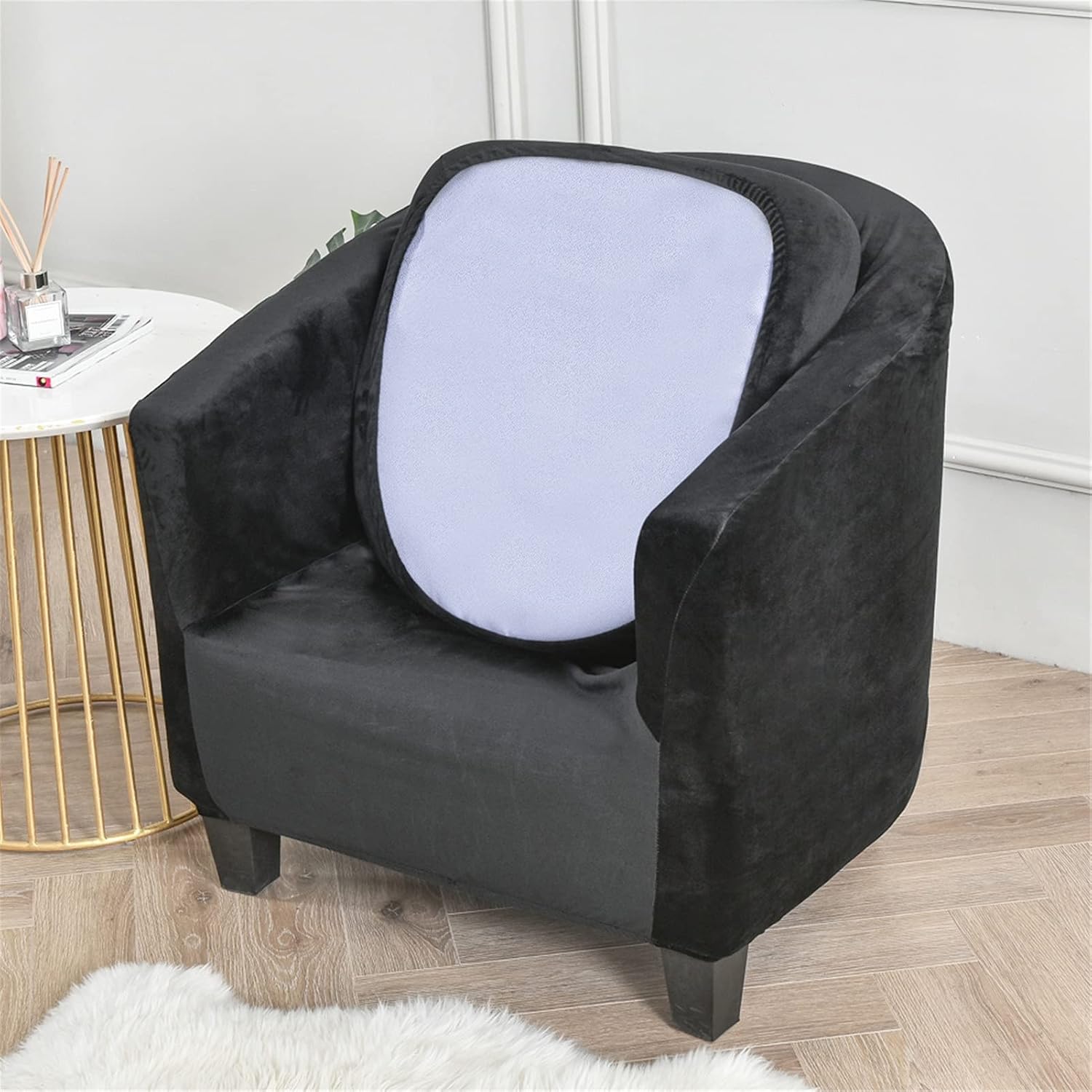 2 Pieces Velvet Tub Chair Covers for Armchairs, Stretch Club Chair Slipcover with Cushion Cover, Furniture Protector Sofa Covers (Black)