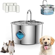 Trinktiger Cat Fountain Stainless Steel 2.0, Drinking Tiger Nordflow Mini Quiet, North Flow for Cats and Dogs, for Families with Multiple Pets (3.2 L, with 2 Filters, Silver)