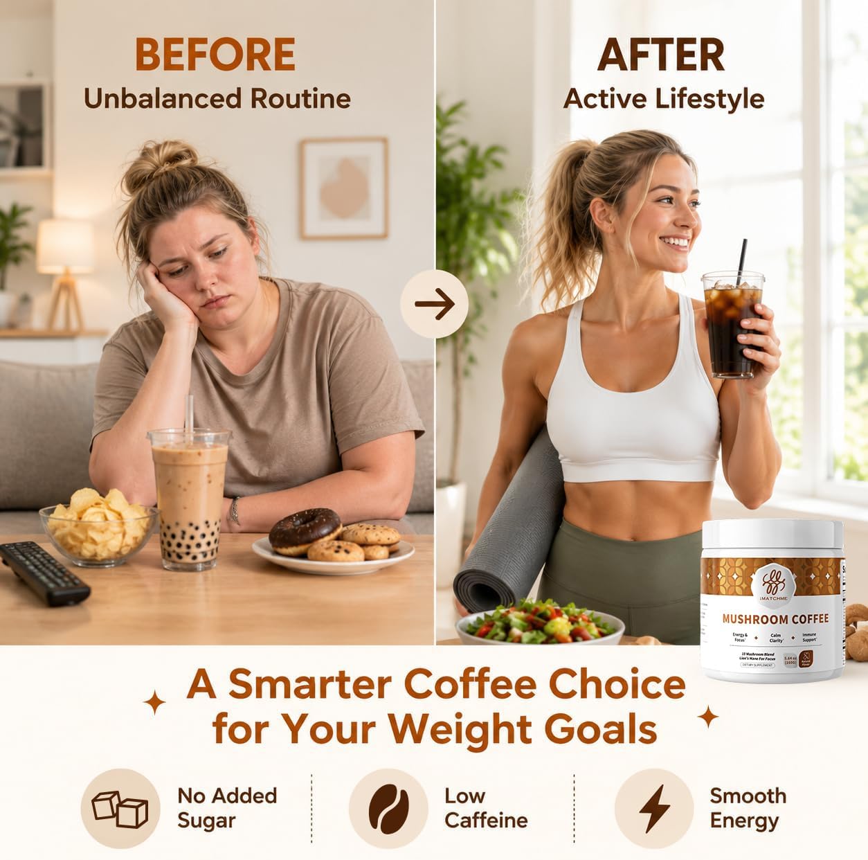 iMATCHME Mushroom Coffee, 10 Adaptogens Blend, Medium Roast, 50 Servings image 5