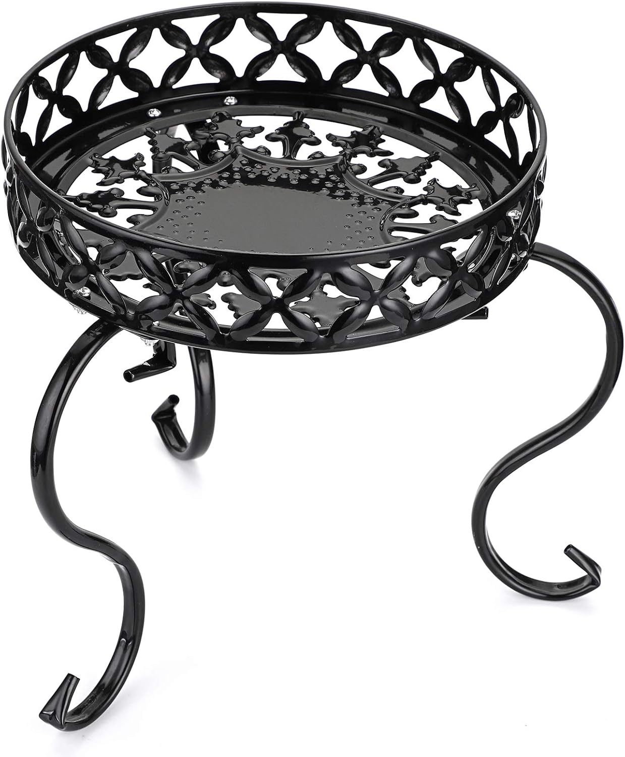 OwnMy Set of 2 Metal Round Plant Stand Rustproof Iron Flower Pot Holder, Modern Plant Display Potted Rack, Indoor Outdoor Plant Stand Heavy Duty Plant Holder for Home, Garden, Plant Lovers (Black)
