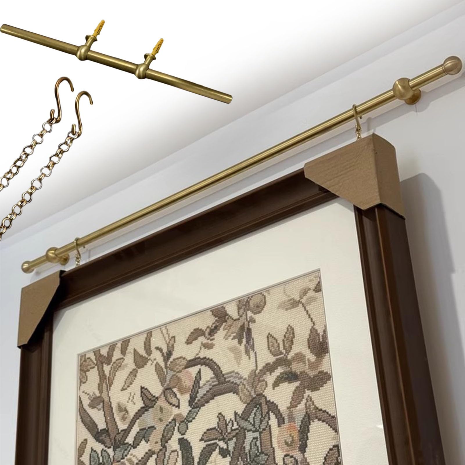 Cimaise pour Tableau Kit de Suspension pour Galerie d'art en Laiton, Supports Métalliques pour Cadres Photo, Poteau de Suspension pour Tableaux sur Murs D'école en Ciment(70cm/27.5in/2.3ft)