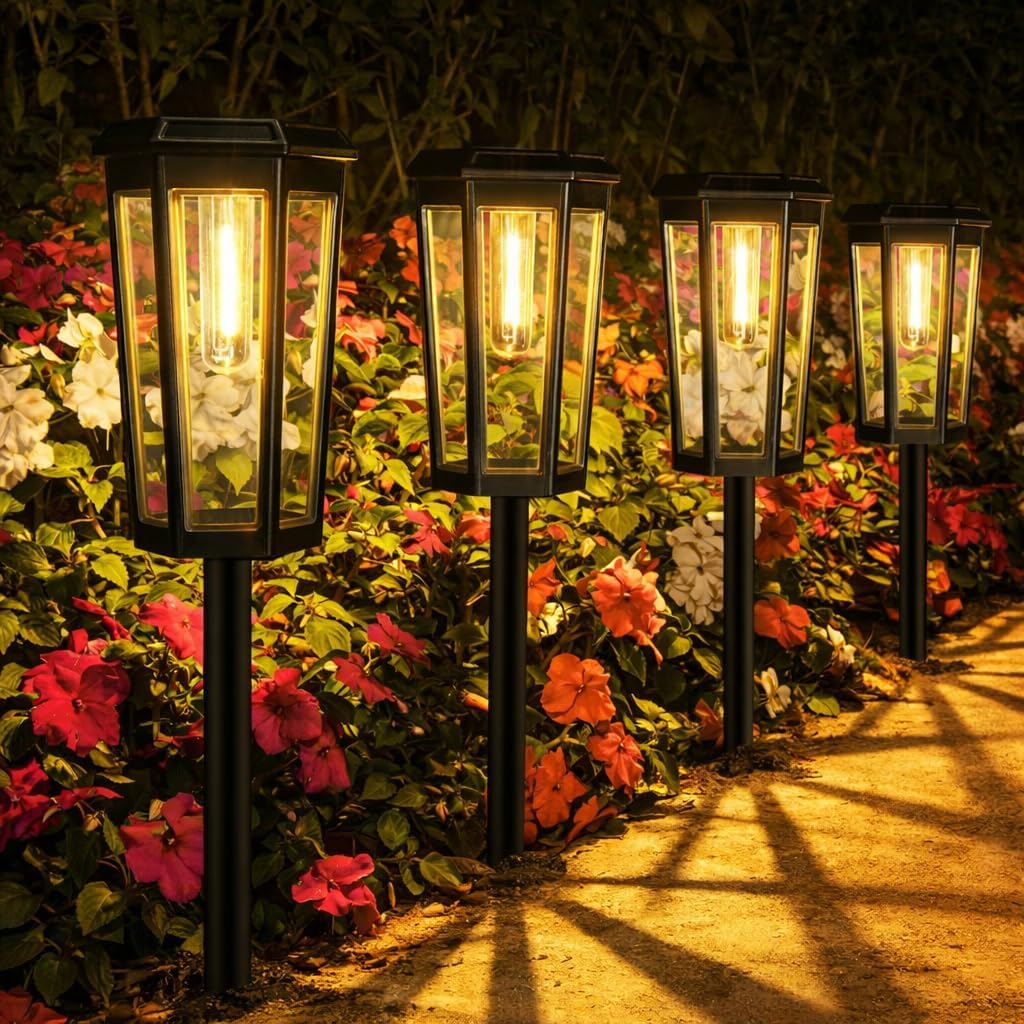 Solar Pathway Lights Outdoor, 6 Pack Garden Lights Solar Powered Waterproof IP65, 2 Modes Auto On/Off Pathway Lights Solar Powered Outdoor Landscape Lighting Yard Lights Walkway, Outside