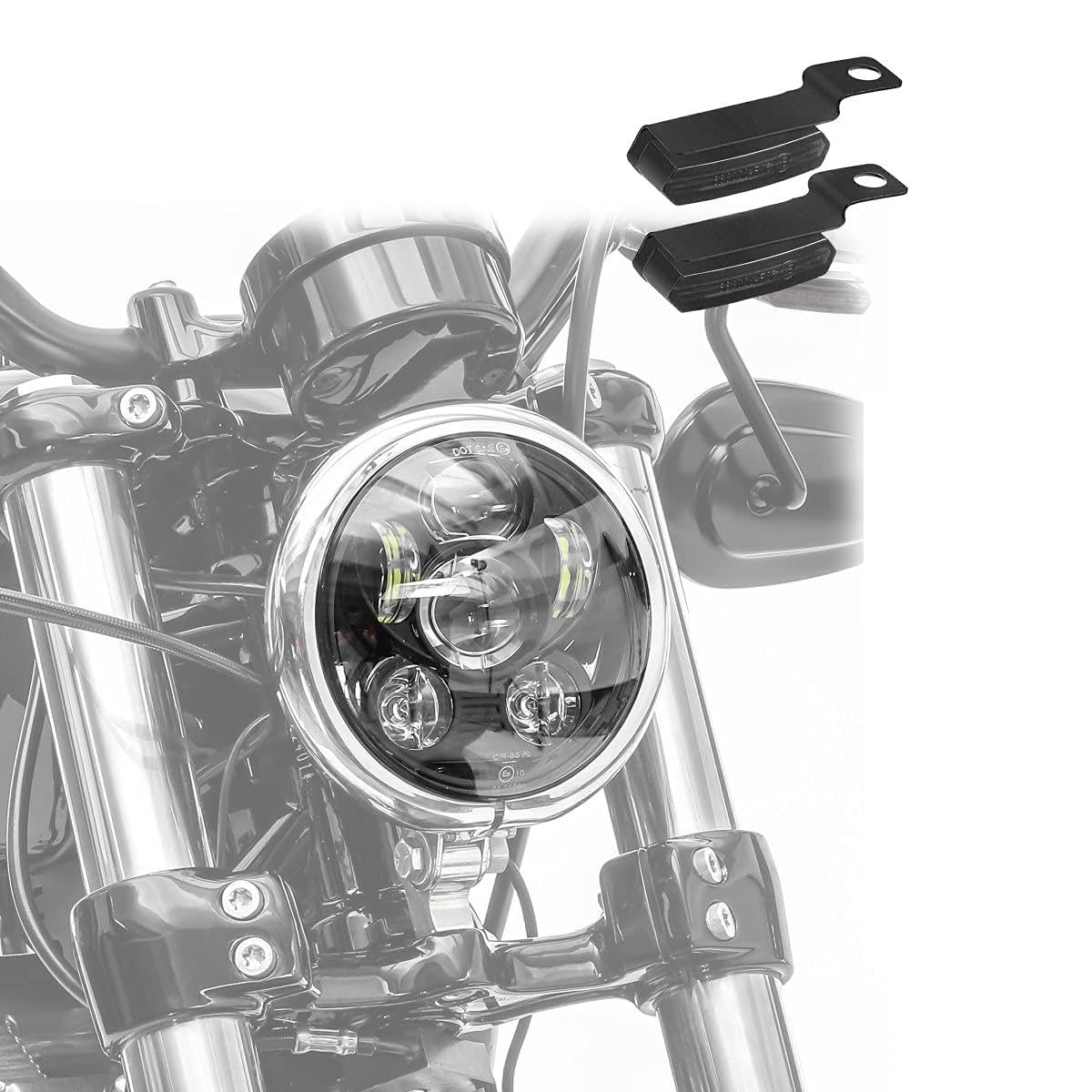 Set Faro LED Moto 7" Negro + LED Intermitentes Manillar Moto XS Tintado