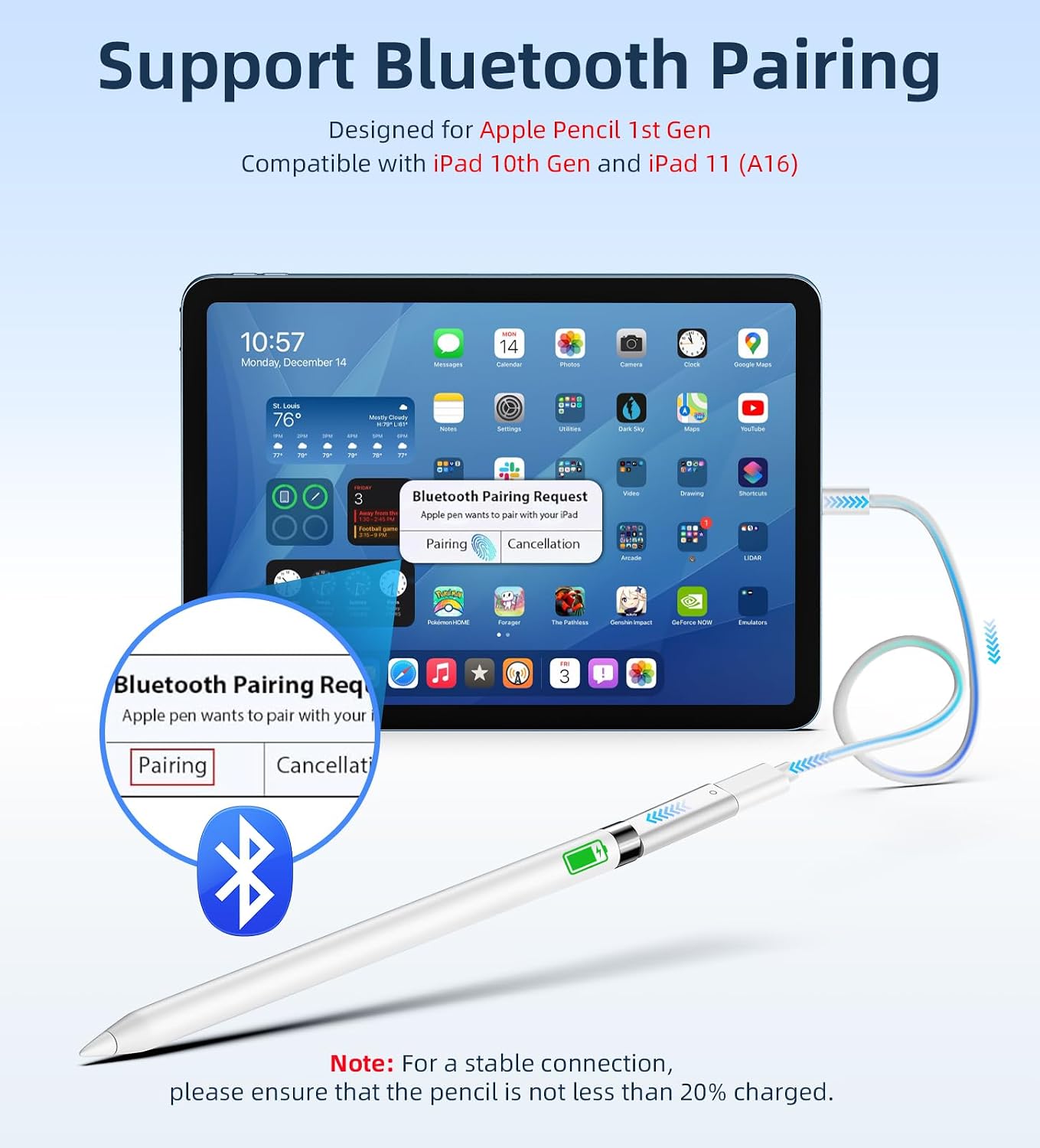 TiMOVO USB C Pencil Charger Adapter for Apple Pencil 1st Gen, Lighting to USB C Charger Connector, Charging Adapter for Apple Pen Supports Bluetooth Pairing with iPad 10th/11th Gen A16 2025, White
