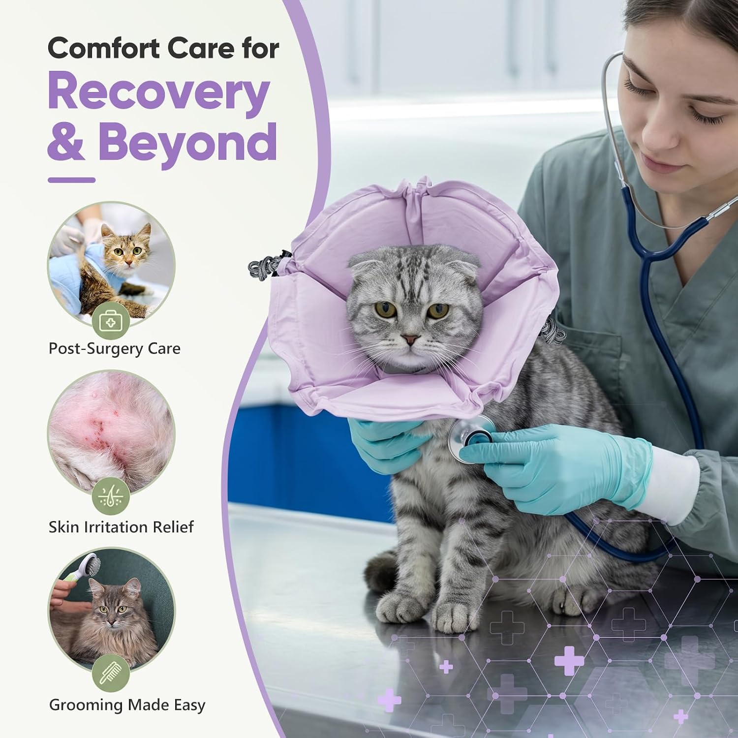 Cat Cone Collar Soft, Adjustable Elizabethan Collar for Cats to Stop Licking, Comfortable Lightweight Kitten Cone for Wound Healing and Surgery Recovery,M-1