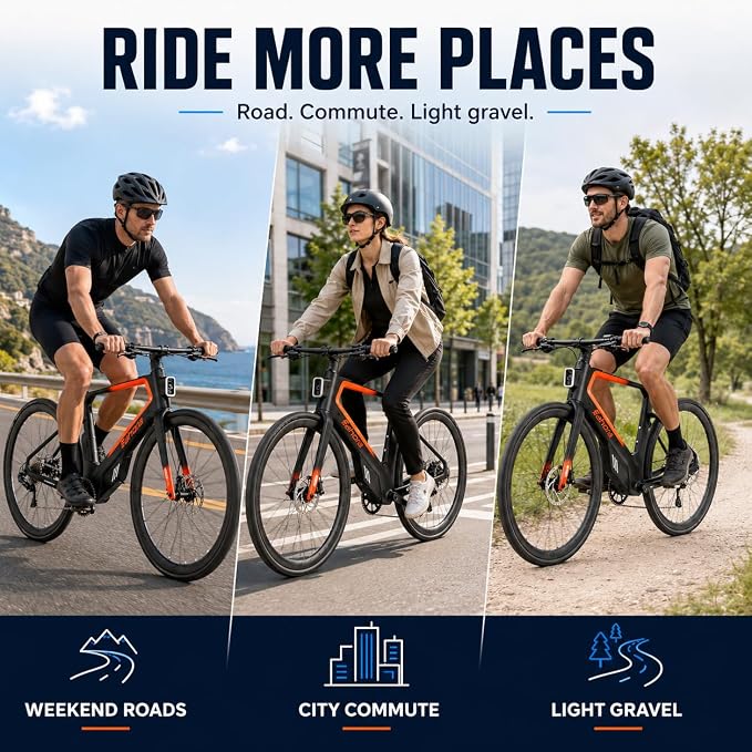 Bicicleta eléctrica de ruta carbono ligera 70 cm, 11 velocidades miniatura 6
