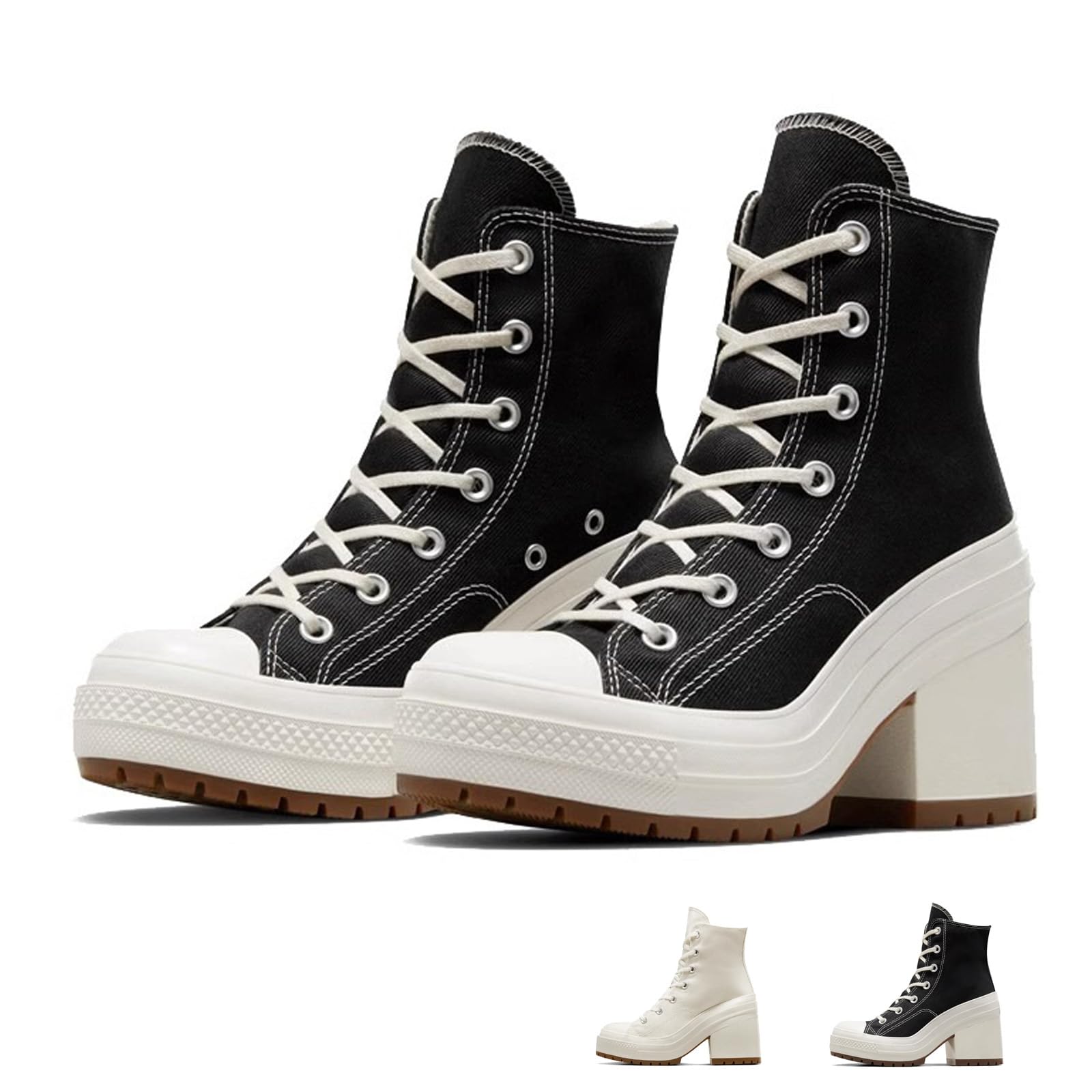 Women’s Canvas Platform Ankle Boots with Chunky Block Heel, High Top Lace Up Booties, Round Toe Fashion Shoes for Casual or Dressy Outfits