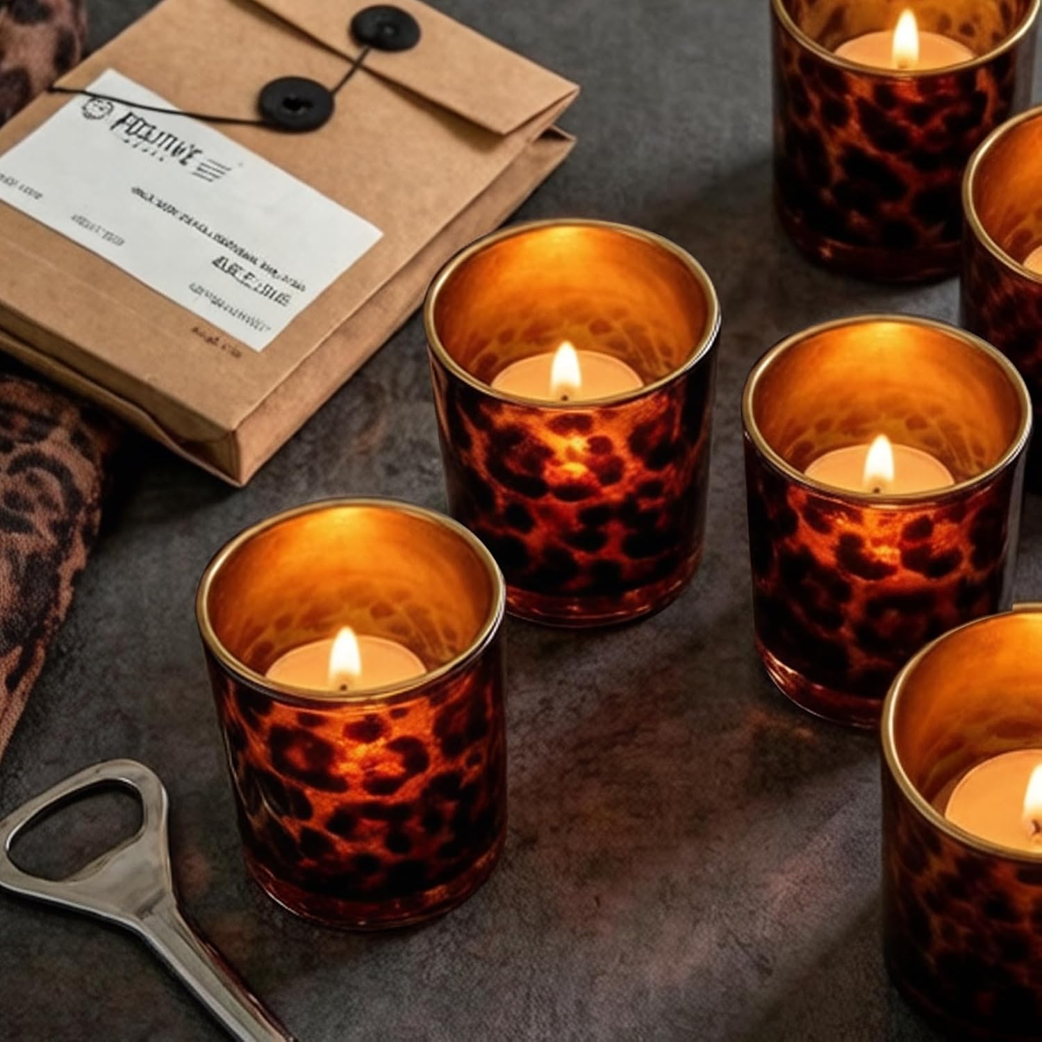 Leopard Decor Glass Tealight Votive Holders, Animal Print Candle Making Jar