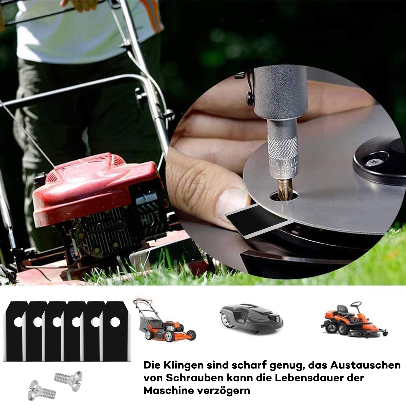 30 szt. uniwersalnych noży do robotów koszących TITAN – zestaw ostrzy + śruby (3g – 0,75 mm, kolor czarny) – kompatybilne z Husqvarna Automower, Gardena i innymi robotami do trawy
