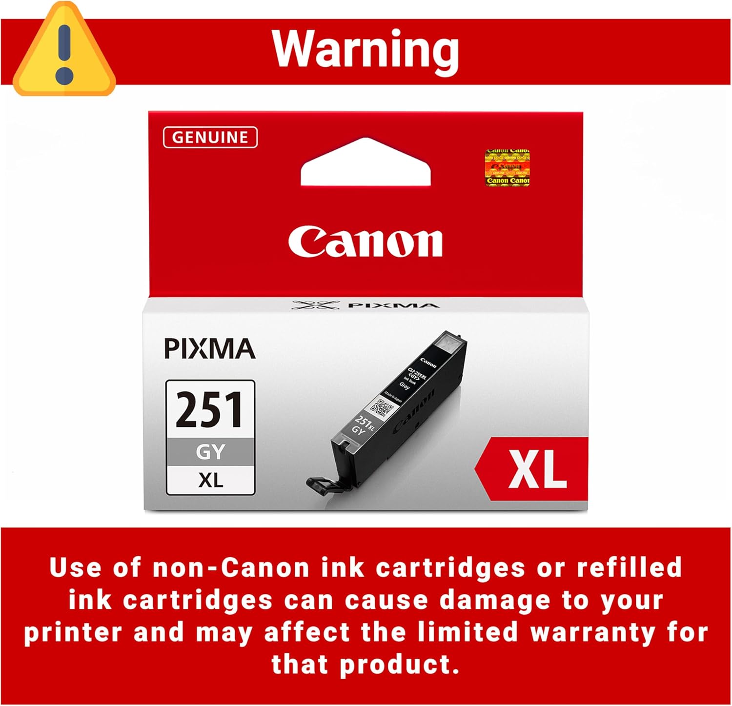 Canon CLI-251XL Genuine Gray Ink Tank, Compatible with MG6320, MG7120, iP8720, and MG7520 Printers
