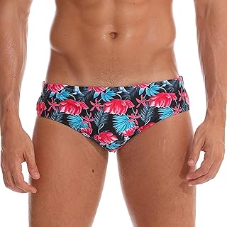Arcweg Men's Swimming Trunks Briefs Low Waist with Removable Pad Swimwear Elastic Beach Shorts Boxers Underwear