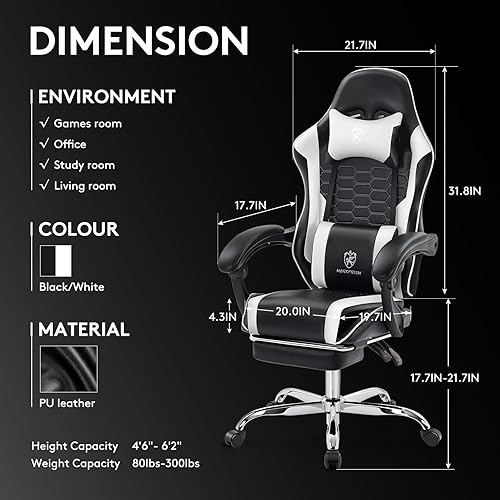 Miniatura 2 de Silla Gaming, Silla de Oficina para Computadora con Reposapiés, Soporte Lumbar de Masaje y Almohadilla de Gel, Silla Ergonómica Reclinable Ajustable