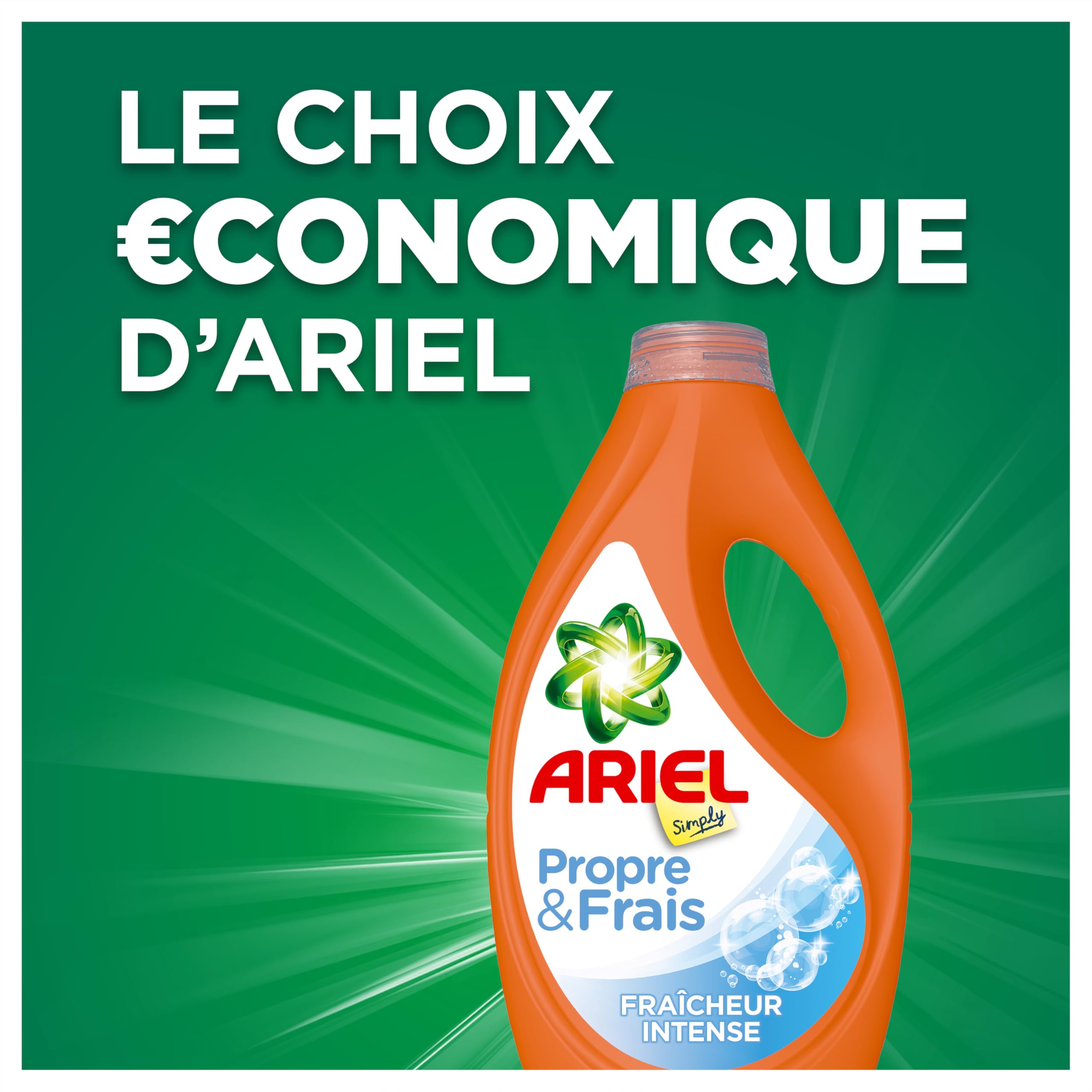 Ariel Simply Lessive Liquide, 120 Lavages (4x30), Parfum Fraîcheur Intense, Propre et Frais, Choix économique, Fabriqué en France