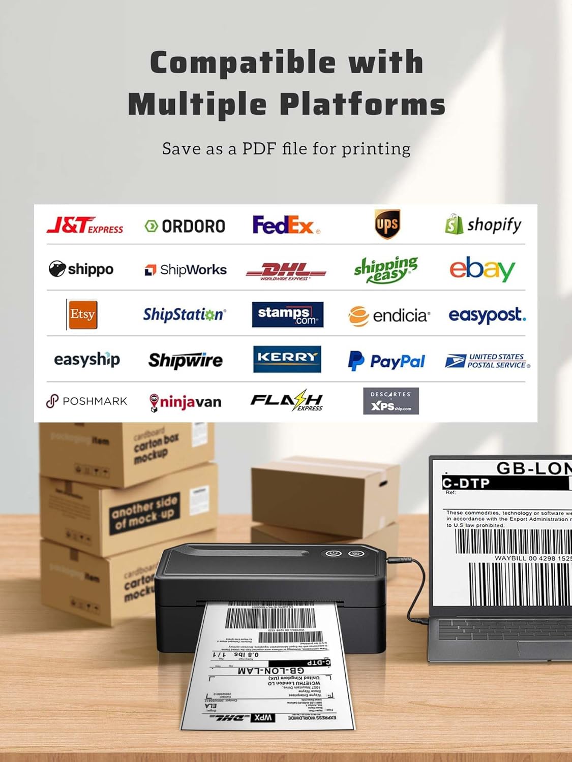 Shipping Label Printer 4x6 Bluetooth Thermal Label Printer for Small Business, Warehouse or Home Office, Compatible with Windows iOS Android Mac, USPS Amazon Etsy