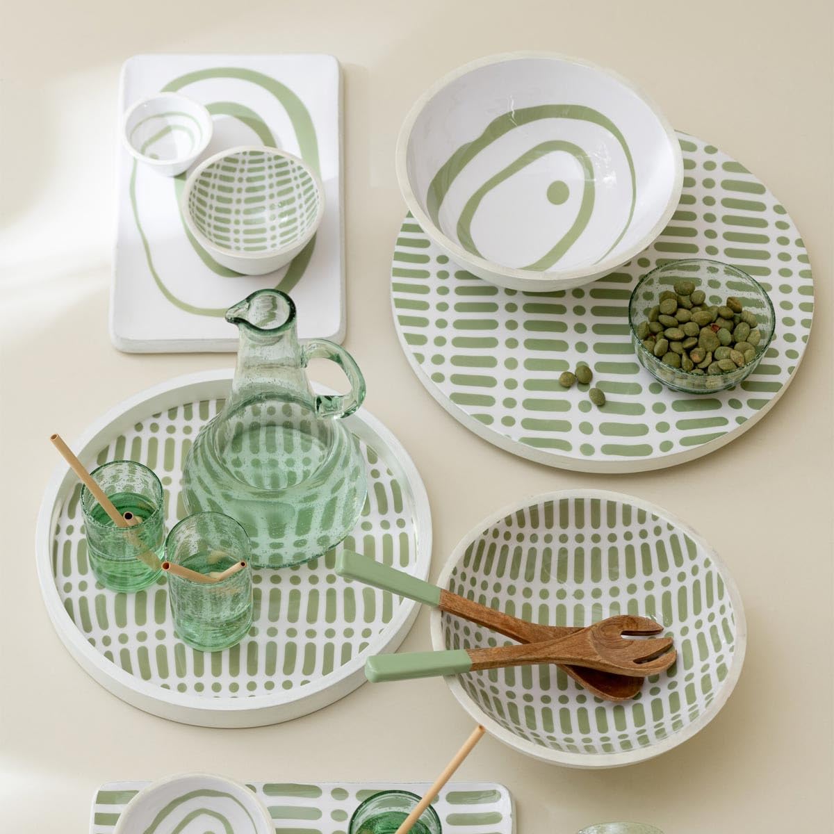 Paris Prix Plateau Tournant en Bois Tod 45cm Vert & Blanc