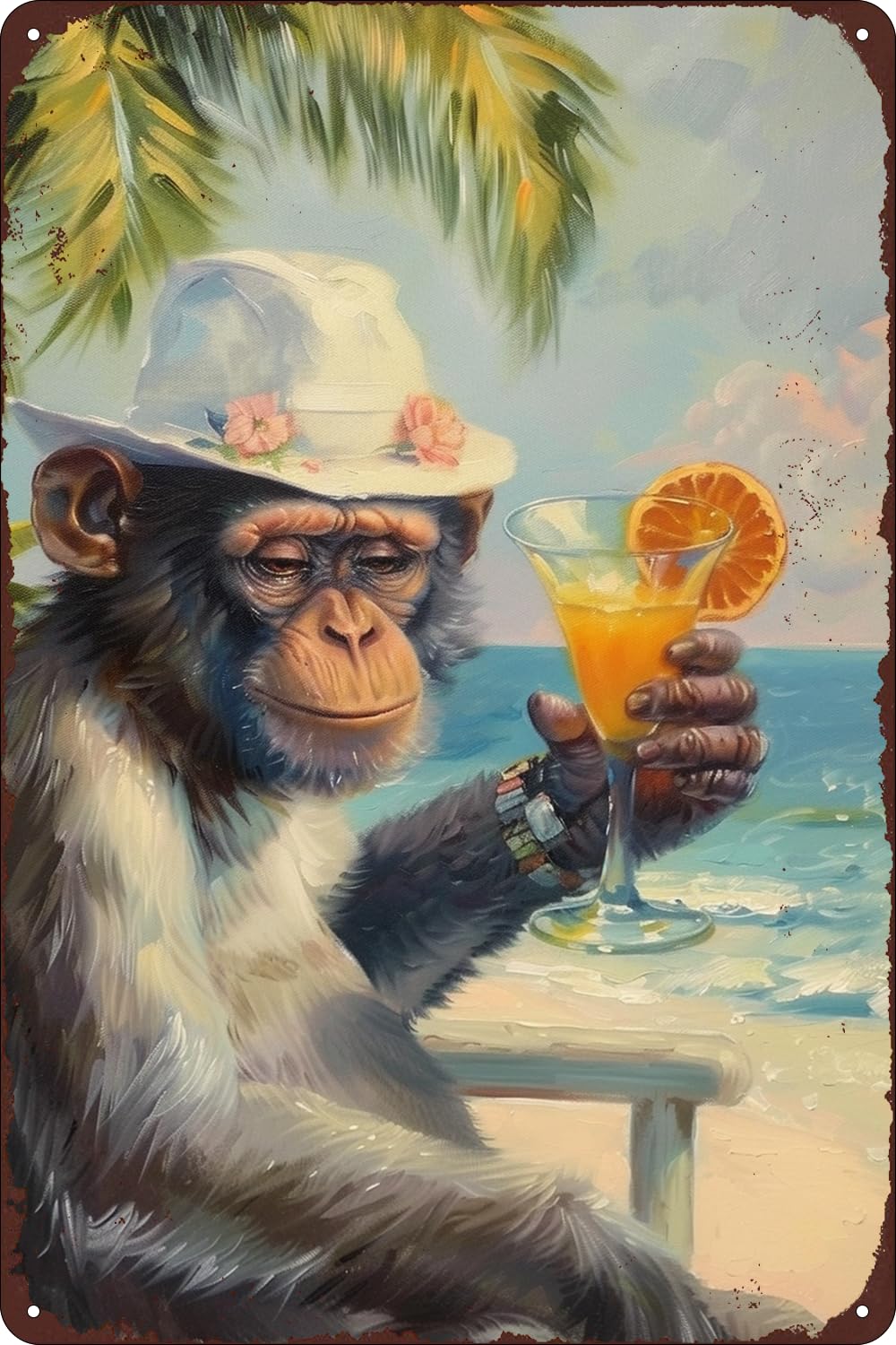 Funky Monkey Cocktail Vintage Metal Tin Signs, Cute Funny Animal Retro Poster Wall Art Decor Plaque for Home Office Hotel Bar Living Room Man Cave Vacation Dorm Apartment 12x16 Inch