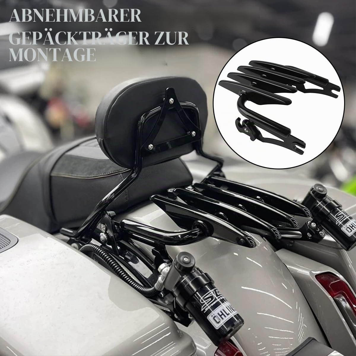 H RUO Stealth Gepäckträger, schwarz, Abnehmbarer Gepäckträger, kompatibel mit Harley Davidson Street Glide Road Glide Road King Electra Glide Ultra Limited 2009–2024