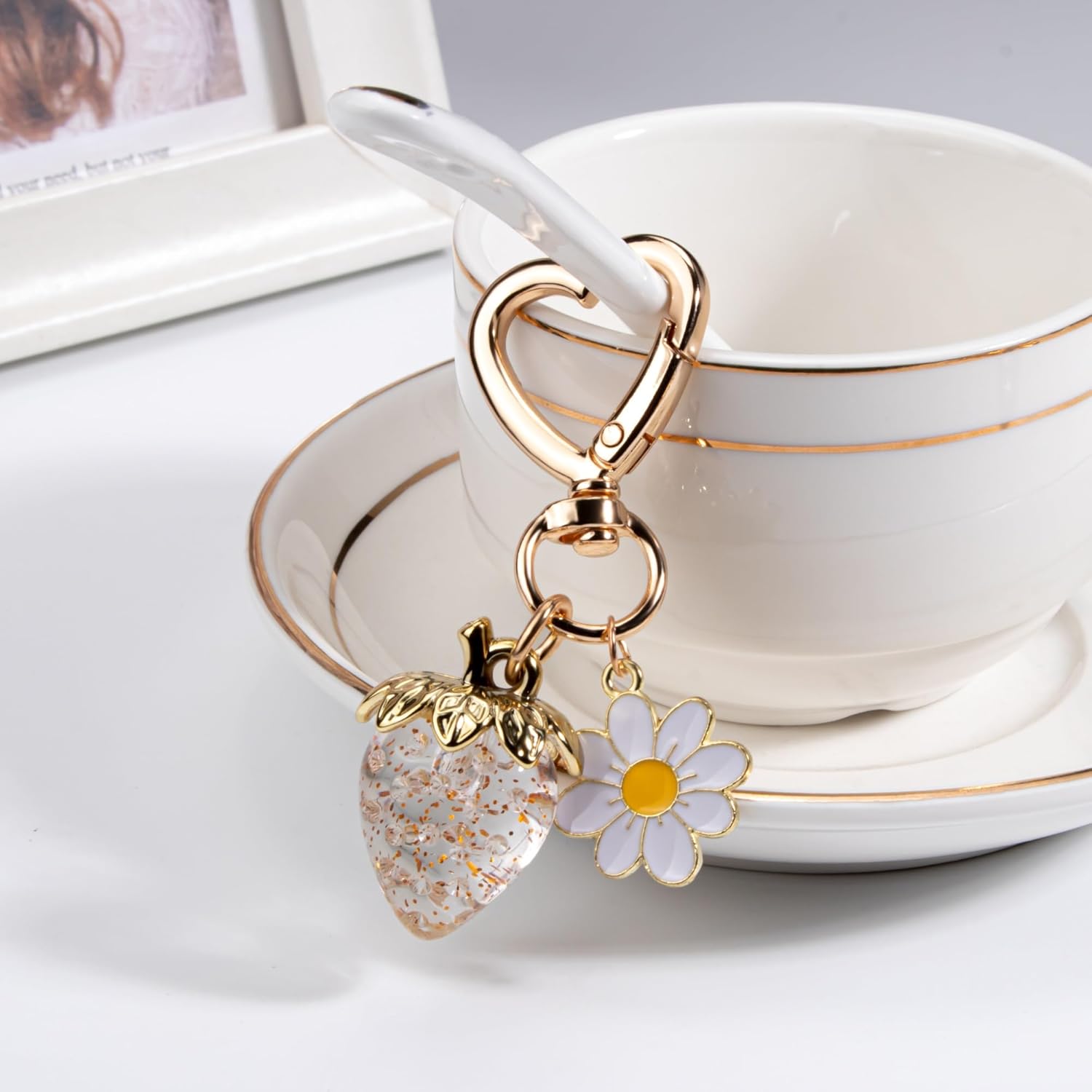 Wikavanli Cute Strawberry Keychain,Bag Charms,Kawaii Heart Flower Daisy Key chains Accessories Decor for Women Girls Purse - Image 4