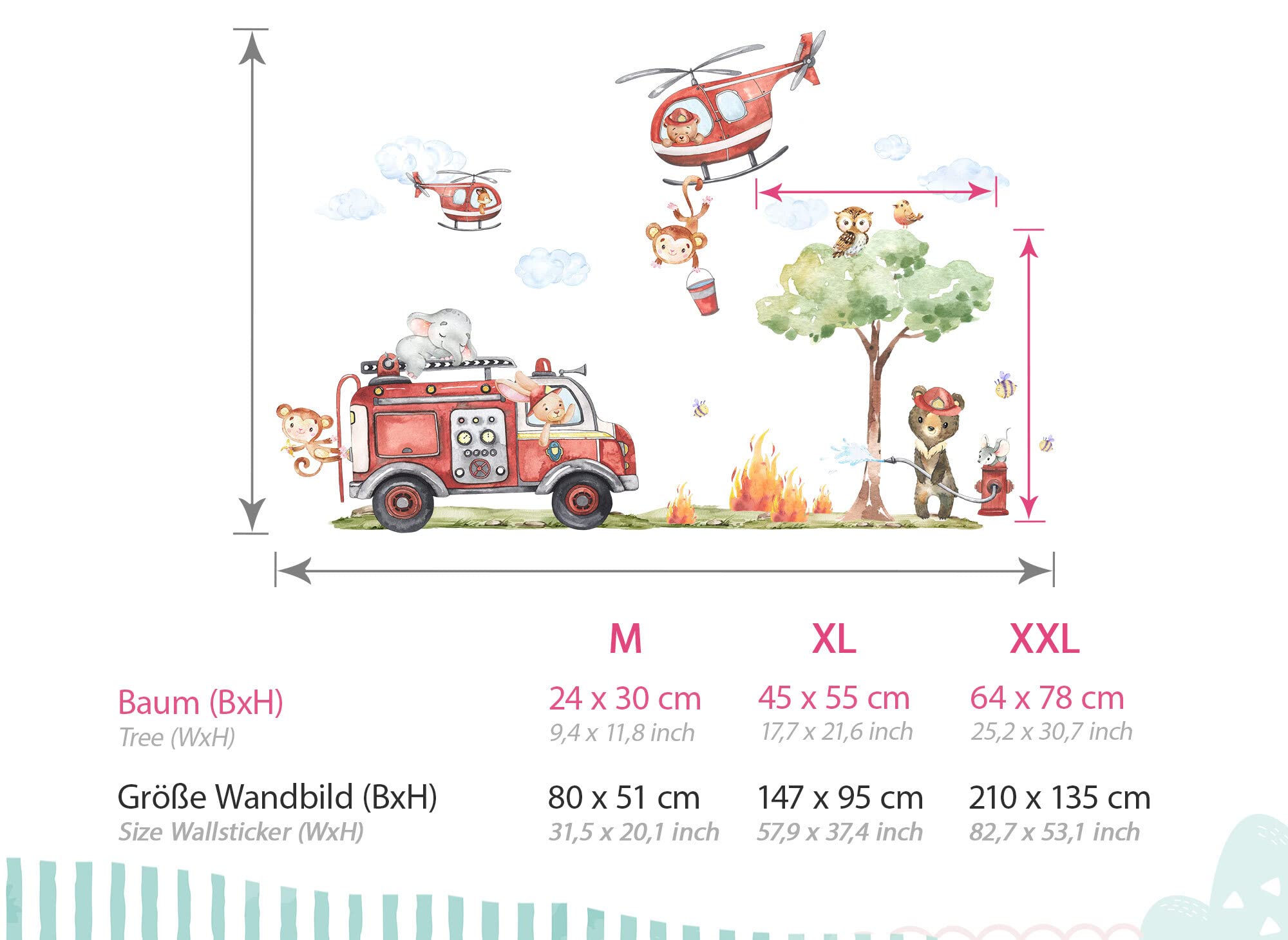 Graz Design DK1039-5 - Adesivo da parete per cameretta dei bambini, motivo: vigili del fuoco
