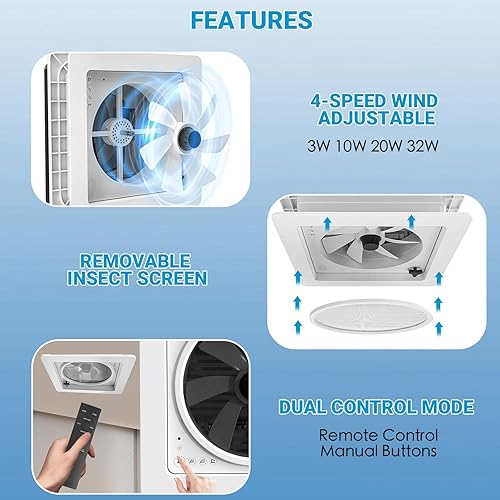 Miniatura 6 de Ventilador de ventilación silencioso de 14 pulgadas con motor de menos ruido, ventilador de ventilación reversible Air Max RV nivel de ventilación