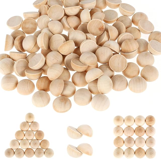 100Pcs Natural Half Wooden Balls for Making Decorations, Unfinished No Hole Wood Spacer Beads Set for DIY Art Project & Making Christmas Decorations(15mm)