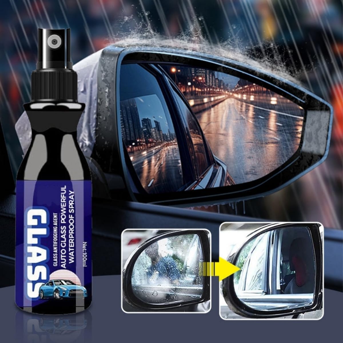 Auto Glass Powerful Waterproof Spray, Anti Fog Spray for Glasses, Water Repellent Car Windshield, Rain Repellents for Car Windshields (3PCS)
