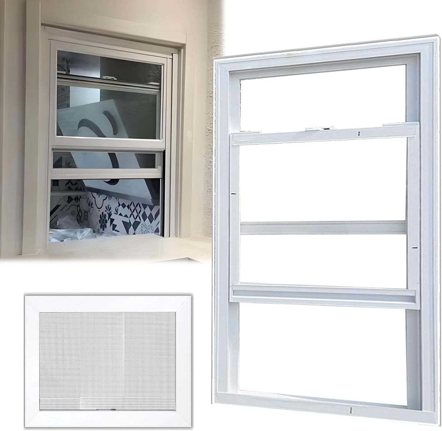 Bedroom Aluminum Sliding Window 19x37in/48x94cm(WxH), Home White Vertical Ventilation Windows with Screen, Impact Resistant Clear Replacement Window for Sheds Basement Restaurant