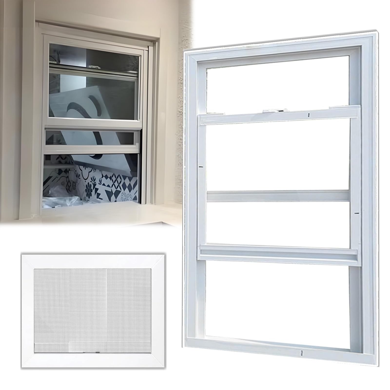 Ventana vertical de aluminio con pantalla resistente a impactos para ventilación segura