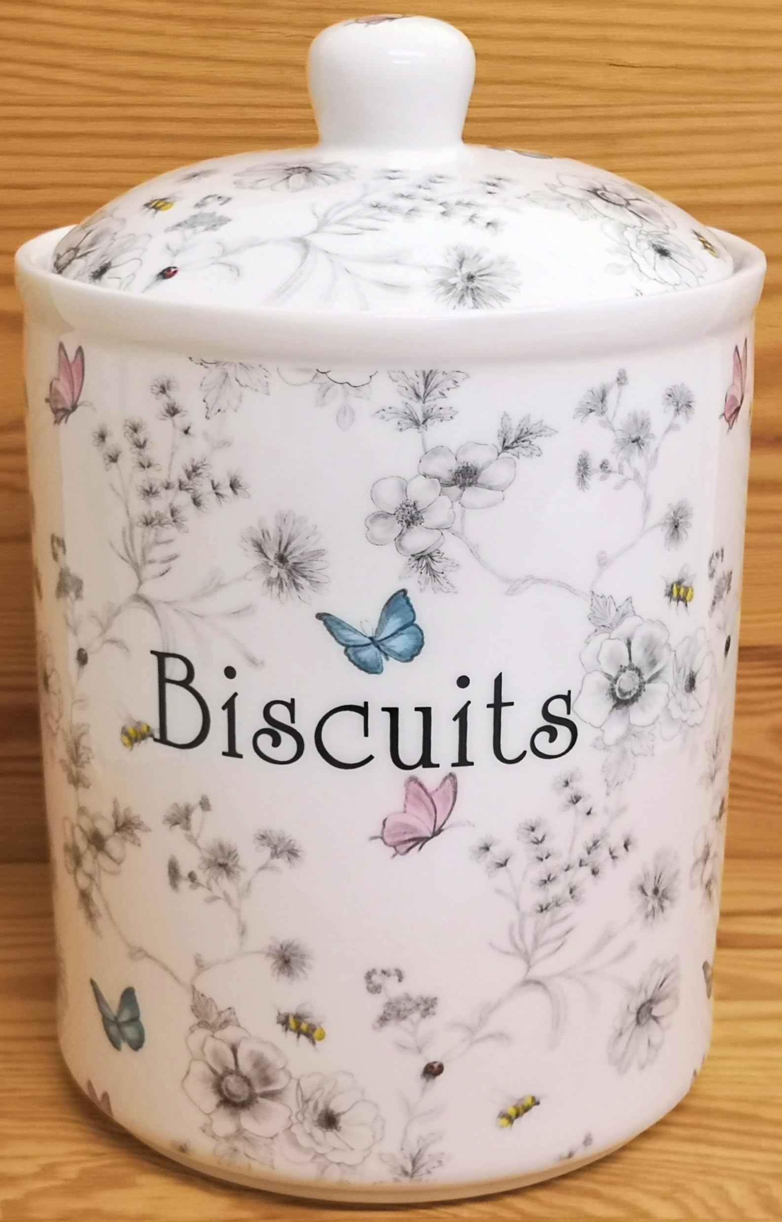 Rainbow Decors Multicolour Secret Garden Biscuits Canister Fine Bone China Large 2 Litre Flowers Butterflies Bees Sealed Container Hand Decorated In Uk