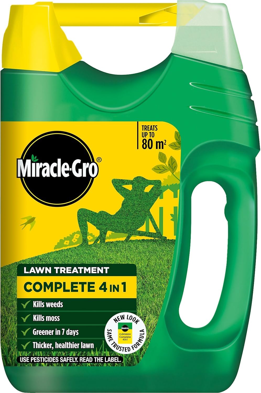 Miracle Gro Complete 4 in 1 Lawn Care 2.8kg Spreader | Kills Weeds & Moss | Greener Grass in 7 Days | Thicker Healthier Lawn Feed | NPK 14-0-5 Granular Fertilizer | 2.8kg Handheld Spreader