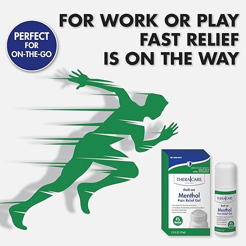Miniatura 8 de TheraCare 4% Menthol Roll-On  Sensación fría y caliente  Gel para aliviar el dolor, 2.5 onzas, 2.5 fl oz, fórmula no grasosa, acción penetrante