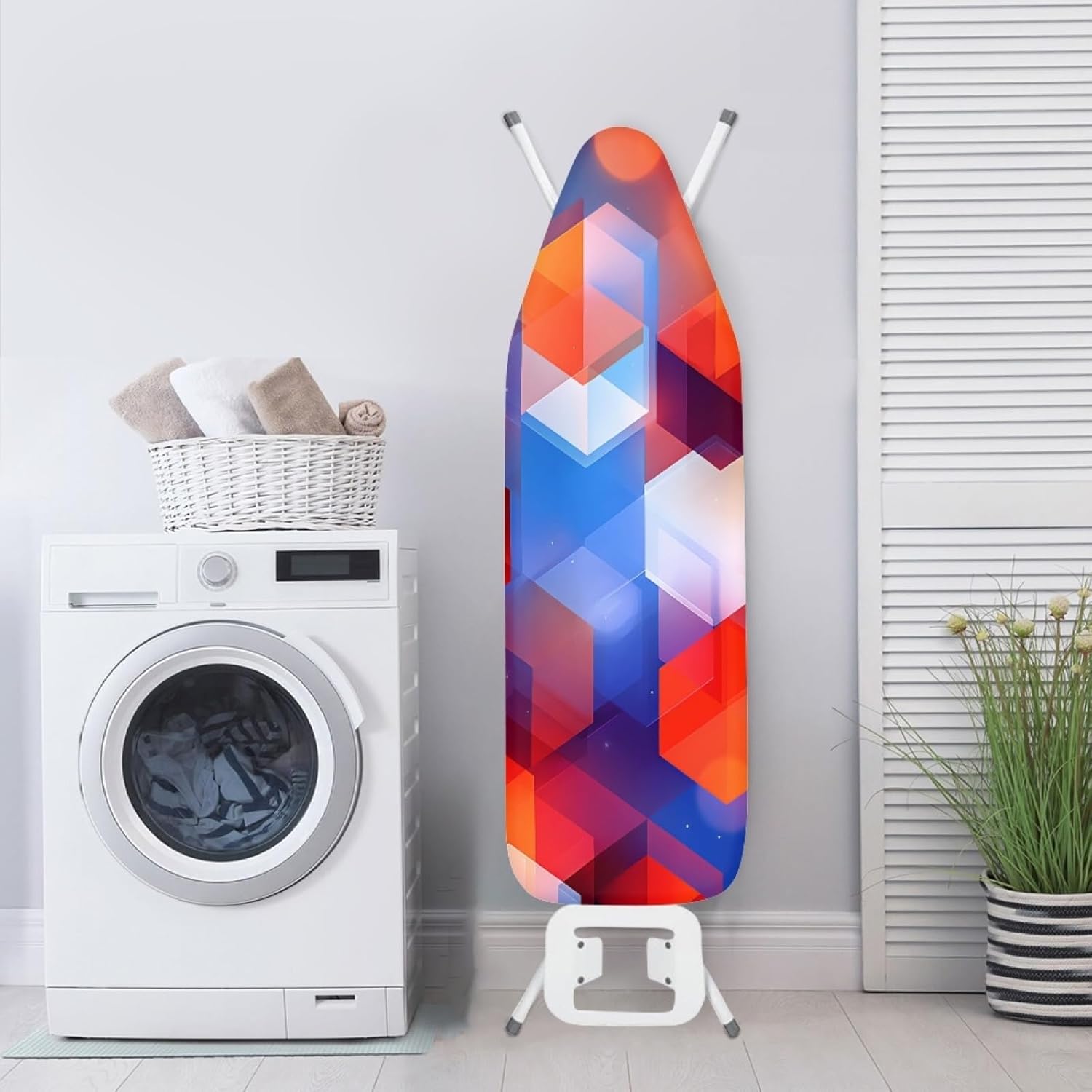 Ironing Board Cover 14x48 Red Blue Purple Geometry Iron Board Cover with Padding Heat Reflective,Scorch Resistant Thick Padding,Snug Fit Non-Slip Nose Pocket Fastener Straps Elastic Edges