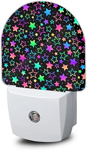 Luz nocturna mágica de estrellas, luces nocturnas de colores brillantes enchufables a la pared con sensor de atardecer a amanecer, lámpara para