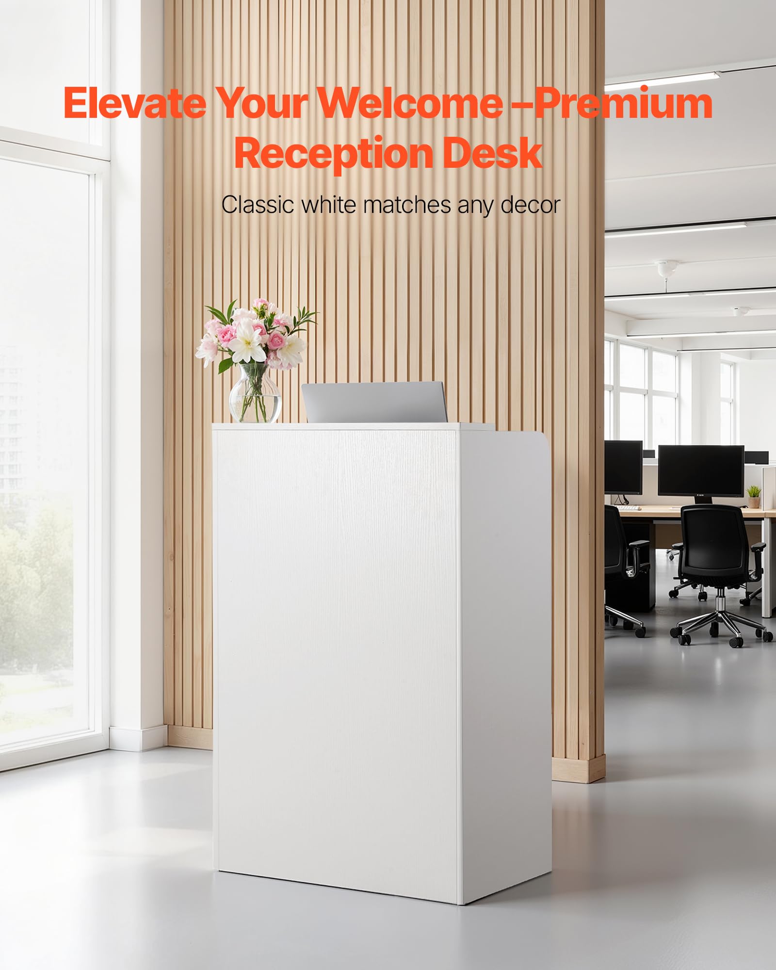 VEVOR Comptoir de Réception, 60 cm Bureau d'accueil Rectangulaire avec Tiroir Verrouillable, Table de Caisse Compacte pour Bureau, Hall d'Entrée, Salon et Boutique, Meuble d'accueil Moderne, Blanc