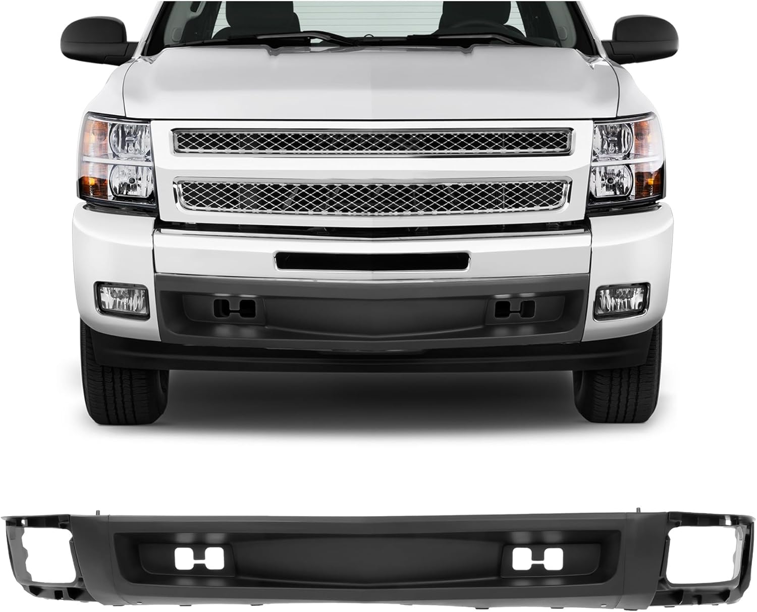 KUAFU Front Lower Bumper Cover Valance Compatible with 2007-2013 Chevy Chevrolet Silverado 1500 Replacement for GM1092192 15915504 Bumper Air Dam Deflector W/tow Holes PP Plastic