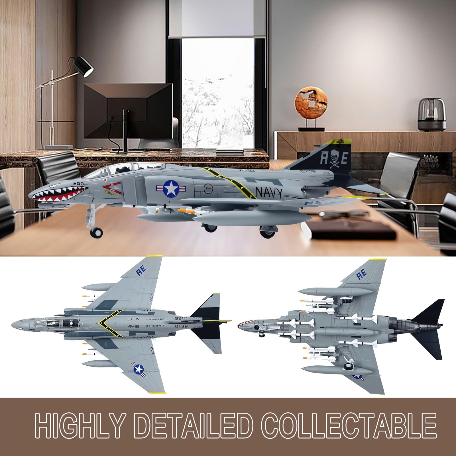Modello pressofuso 1:100 dell'F-4C Dettagli accurati come quelli museali, peso pesante, supporto incluso Regalo collezionista aerei militari for gli appassionati aviazione, arredamento