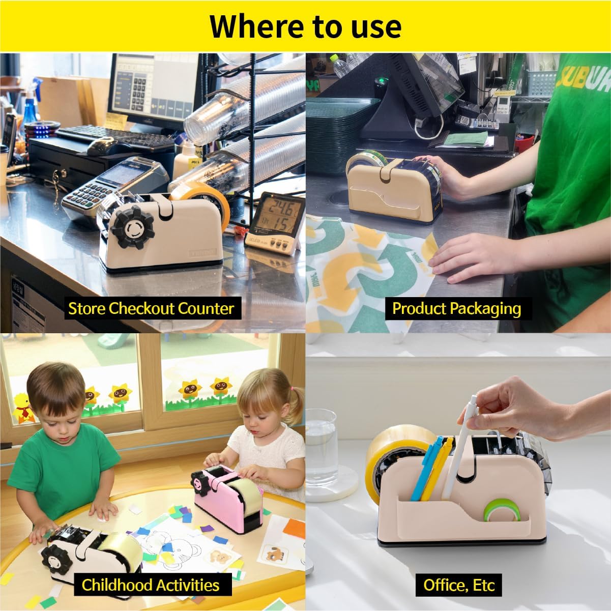 [TENDO°] Multi-Section Tape Dispenser ZO-508: Innovative Cutter for Custom Tape Width (Beige)