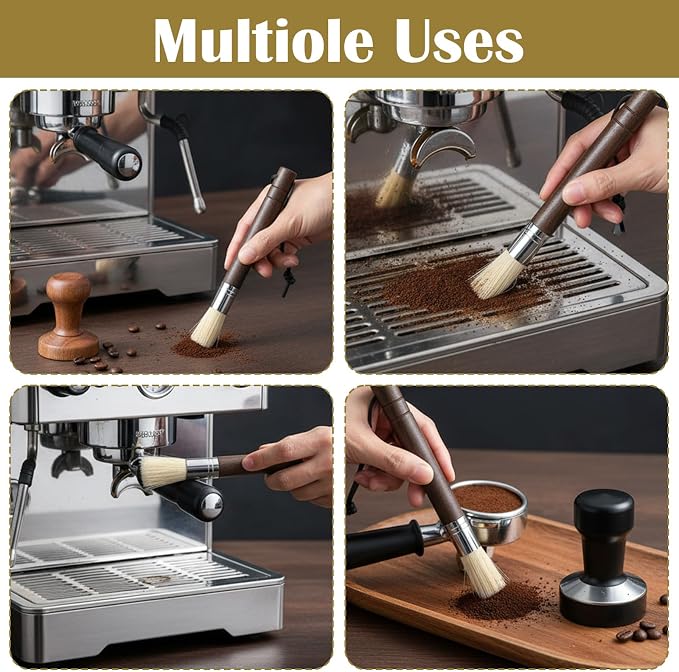 2 Pack Cepillo Limpieza para Espresso y Molinillos de Café con Asa de Madera miniatura 7