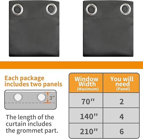 Miniatura 6 de YoungsTex - Cortinas blackout para dormitorio y sala, aislamiento térmico, ojales, oscurecen la habitación, reducen el ruido, 2 paneles, 52 x 84