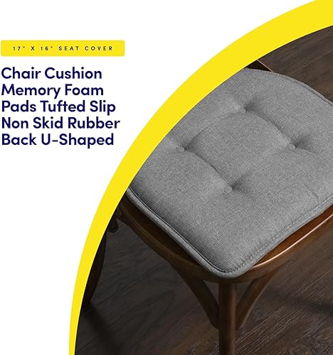 Miniatura 3 de Sweet Home Collection - Cojín de espuma viscoelástica para silla, con capitoné, respaldo de caucho antideslizante, en forma de U, 17 x 16 pulgadas,