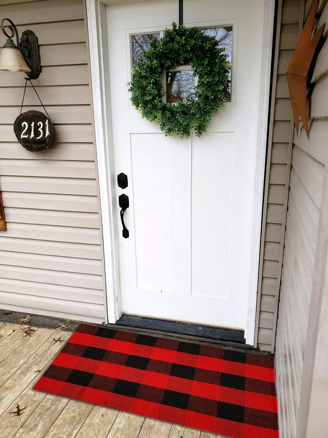 UKELER Buffalo Plaid Outdoor Rugs Washable- Cotton Black and White Rug for Front Porch/Kitchen/Sink/Bathroom/Laundry Room Farmhouse Welcome Door Mat Layered Doormat, 2'×4'2