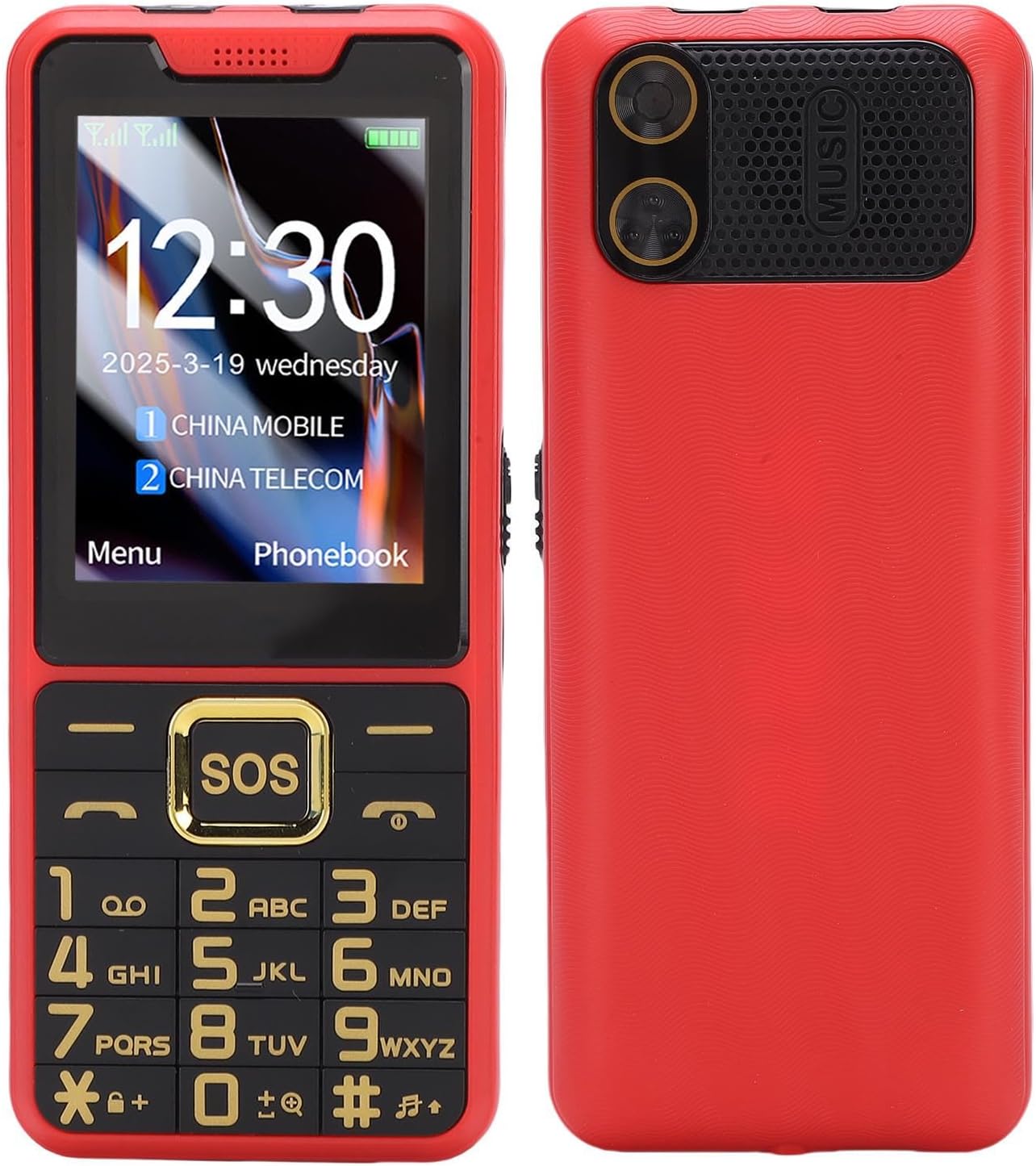Denash 4G Senior Phone, 2.6" HD Display Shatterproof Large Button Cell Phone with SOS Key and Side Flashlight, Easy to Use for Seniors (Red)