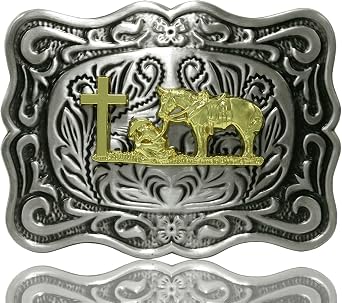 Moranse Belt Buckle With Religion Cross Cowboy Kneeling Prayer And Horse Design